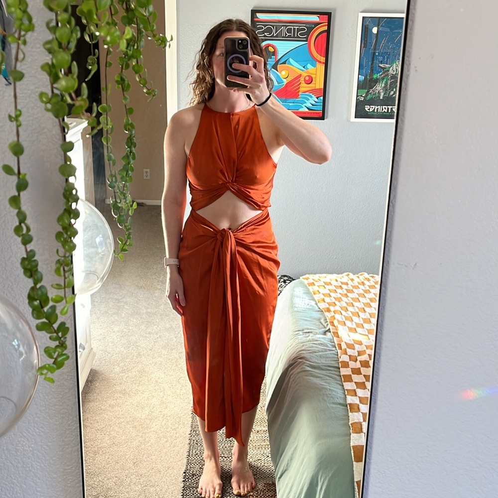 Andrea Iyamah size M burnt orange Reni midi dress